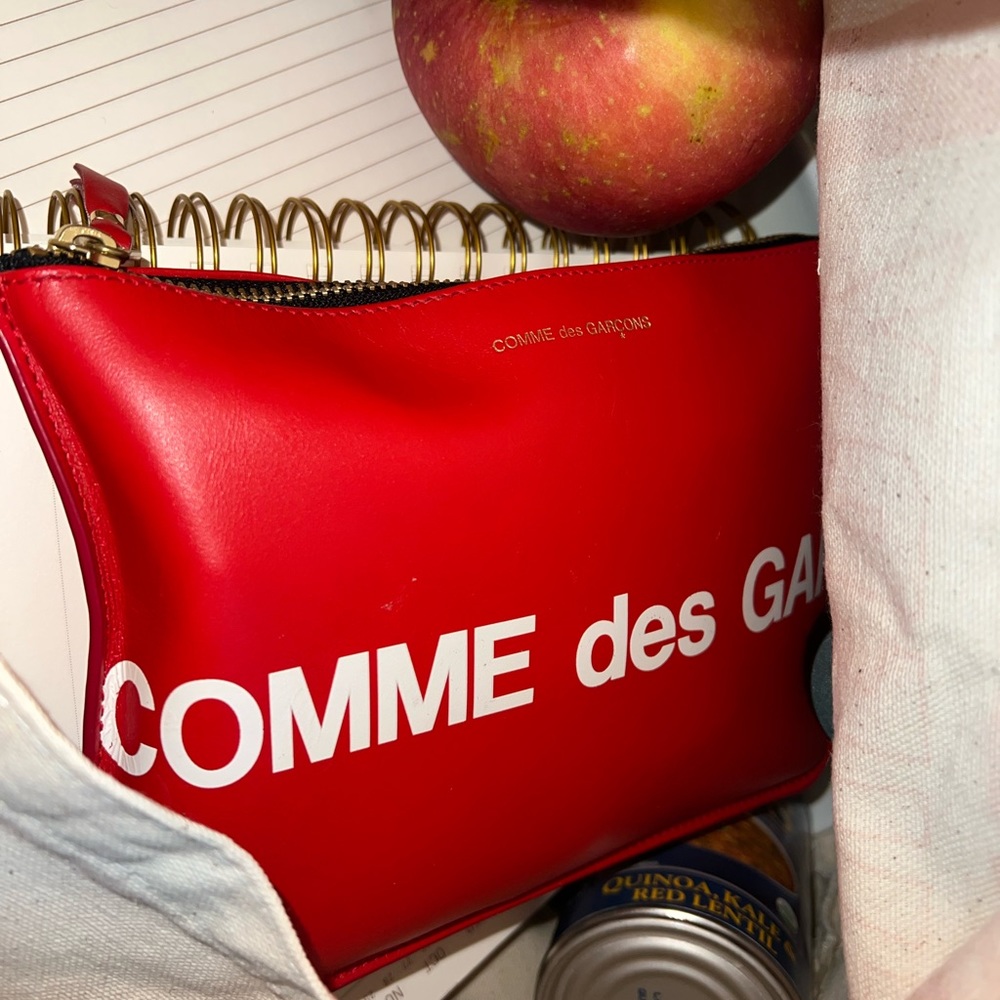 ♥️SOLD♥️ Authentic COMME DES GARÇONS Red Large Huge Logo Pouch Wallet